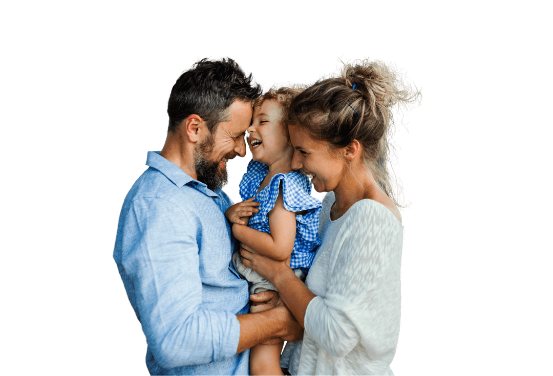 Father mother and child hugging